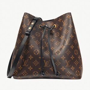 Louis Vuitton NeoNoe MM Monogram Canvas & Black Leather Bucket Bag
